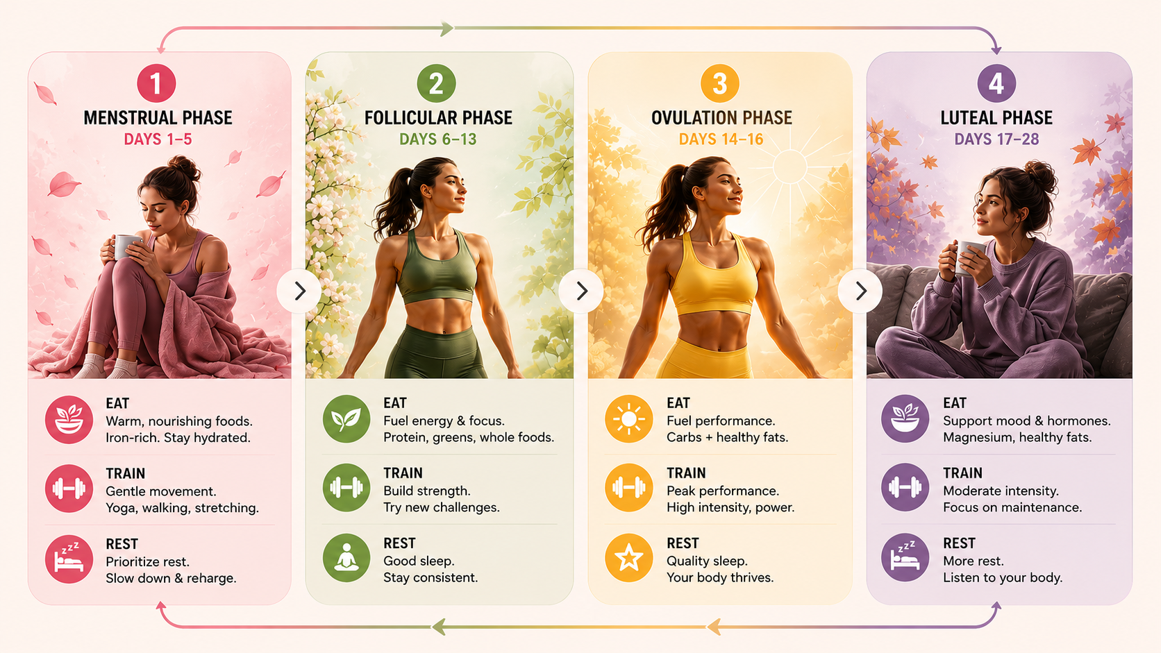 The 4 hormonal phases of the female cycle