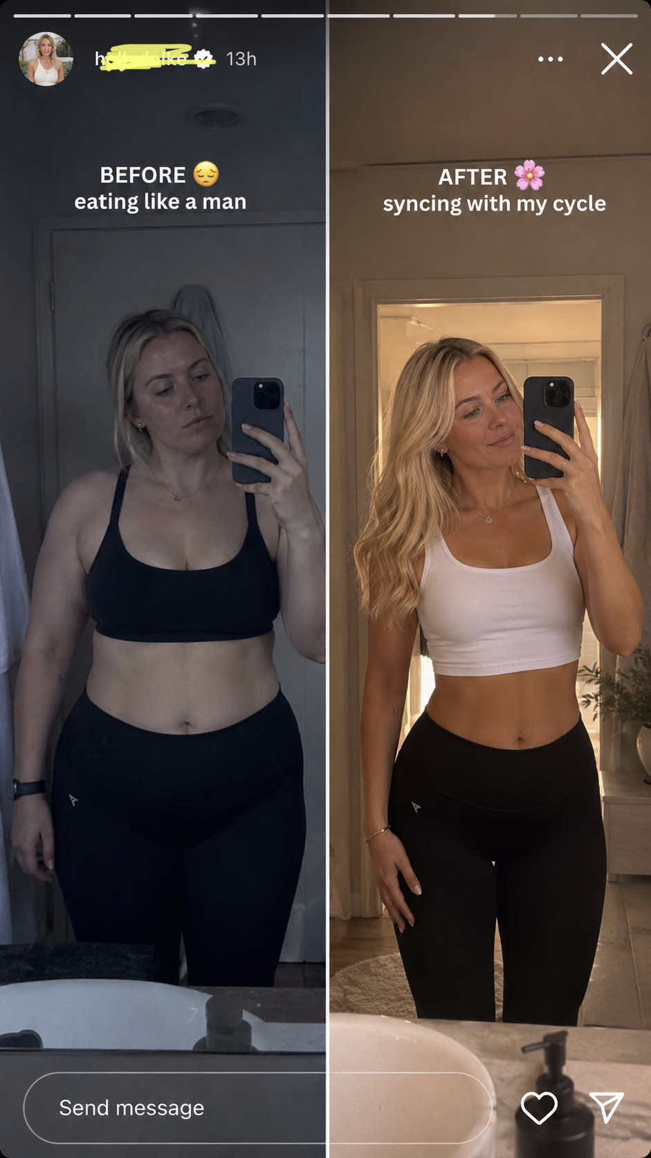 Before and after syncing with cycle — blonde girl